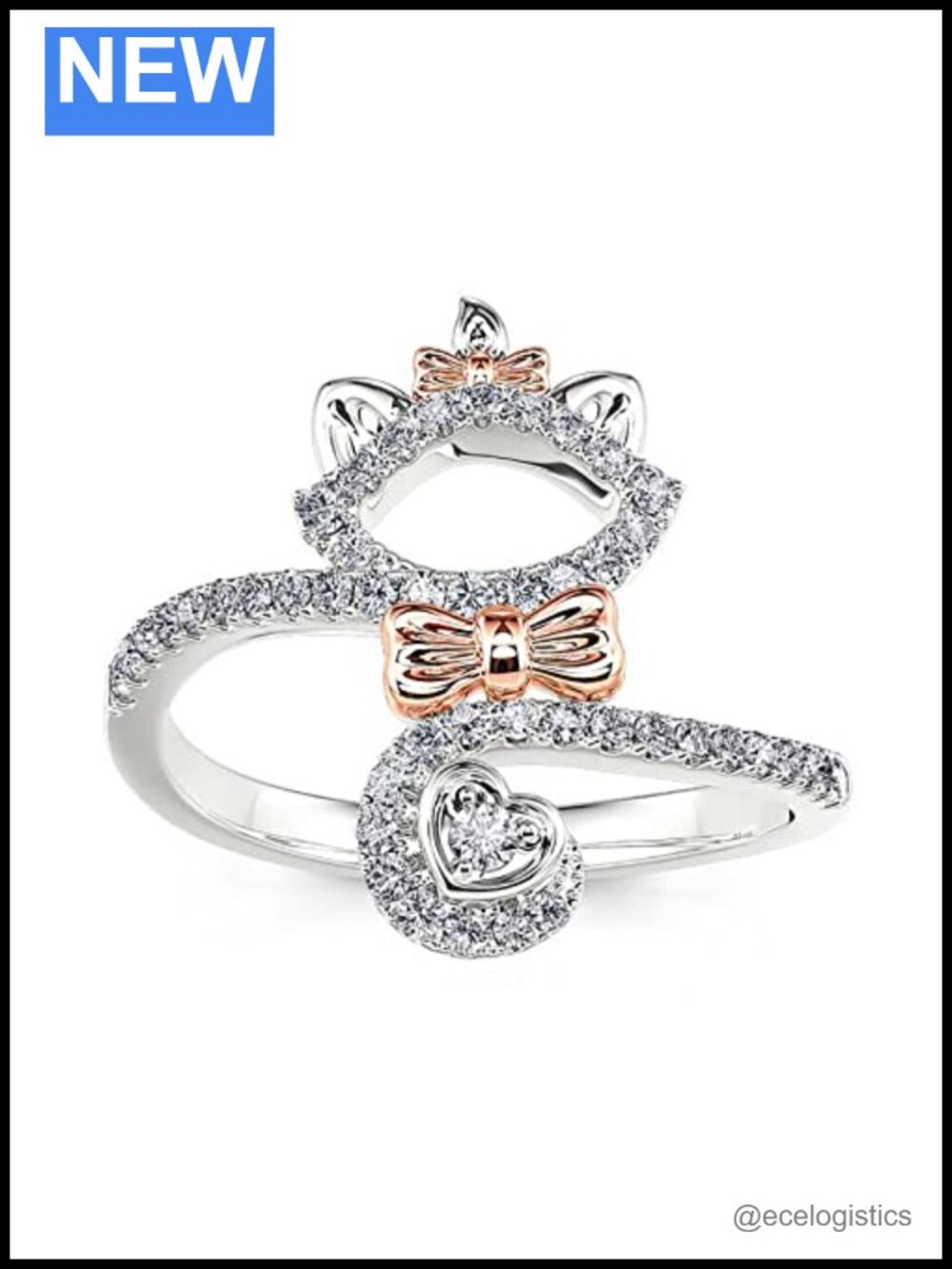 Sterling Silver Cat Wrap Ring Pear Cut Rhinestone Engagement Gift Box